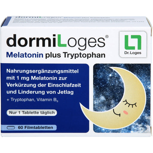 DormiLoges 1 mg Melatonin plus Tryptophan Filmtabletten zur Verkürzung der Einschlafzeit, 60 St. Tabletten