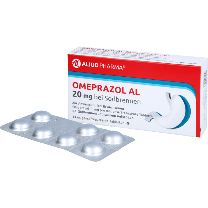 Omeprazol AL 20 mg Tabletten bei Sodbrennen, 14 St. Tabletten