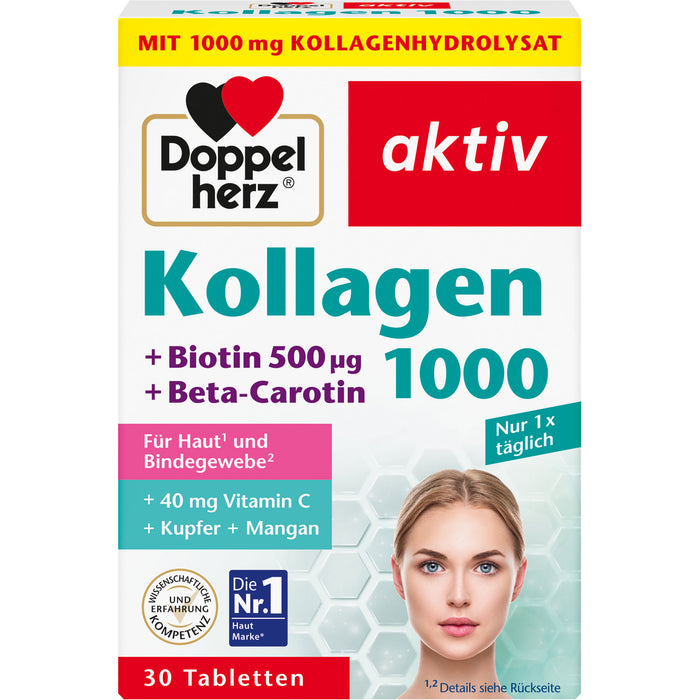 Doppelherz aktiv Kollagen 1000 + Biotin + Q10 Tabletten für Haut und Bindegewebe, 30 St. Tabletten