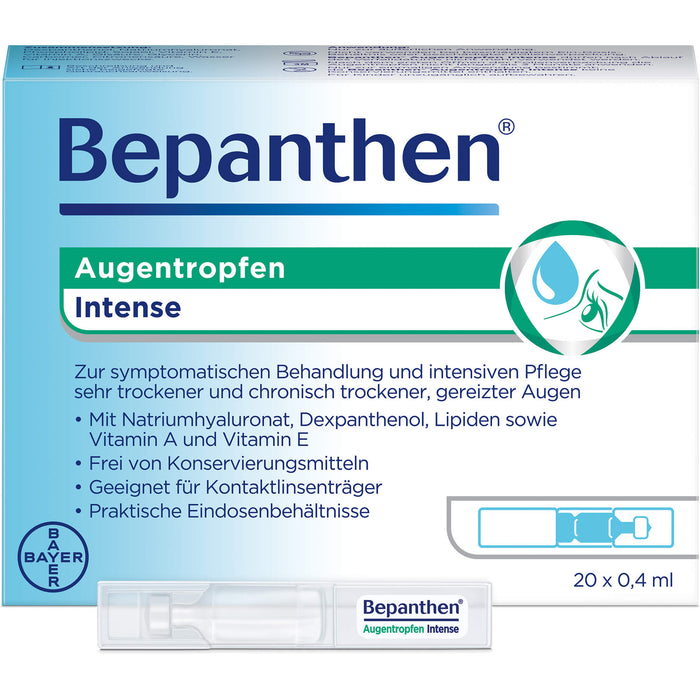 Bepanthen Augentropfen Intense für sehr trockene, gereizte Augen, 20 St. Einzeldosispipetten