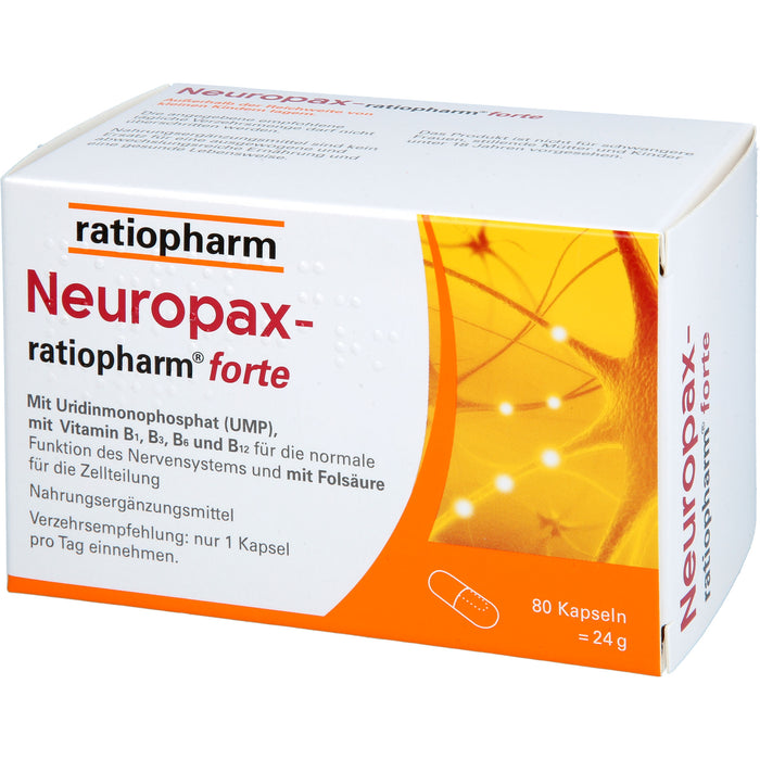 Neuropax-ratiopharm forte Kapseln mit Uridinmonophosphat (UMP), Vitamin B12 und Folsäure zur Unterstützung der Nervenregeneration, 80 St. Kapseln
