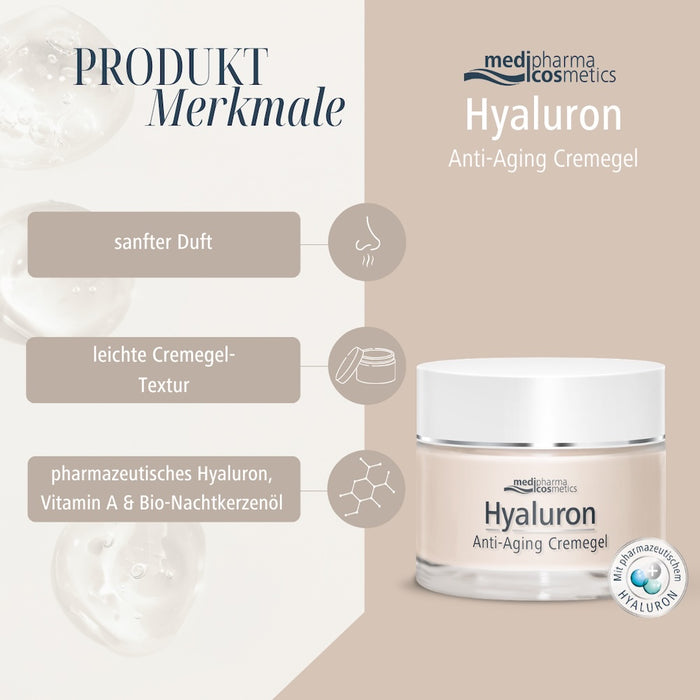 Medipharma Cosmetics Hyaluron Anti-Aging Cremegel wirkt aufpolsternd und reduziert Falten, 50 ml Gel