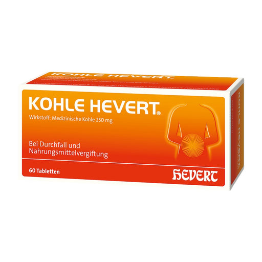Kohle Hevert bei Durchfall sowie bei Vergiftungen durch Lebensmittel, Schwermetalle und Medikamente, 60 St. Tabletten