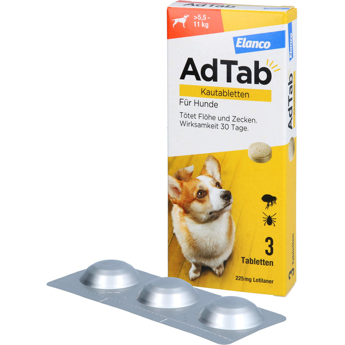 AdTab Kautabletten für Hunde über 5,5 bis 11 kg gegen Zecken und Flöhe, 3 St. Tabletten