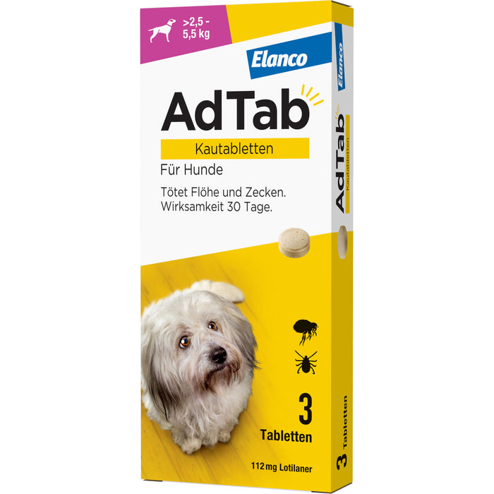 AdTab Kautabletten für Hunde über 2,5 bis 5,5 kg gegen Zecken und Flöhe, 3 St. Tabletten