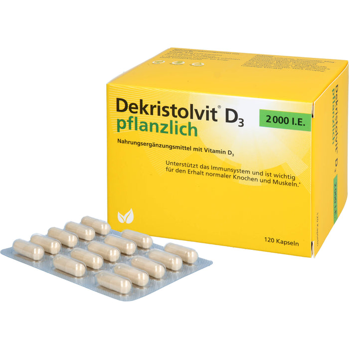 Dekristolvit D3 2000 I.E pflanzliche Kapseln unterstützt das Immunsystem und  den Erhalt normaler Knochen und Muskeln, 120 St. Kapseln