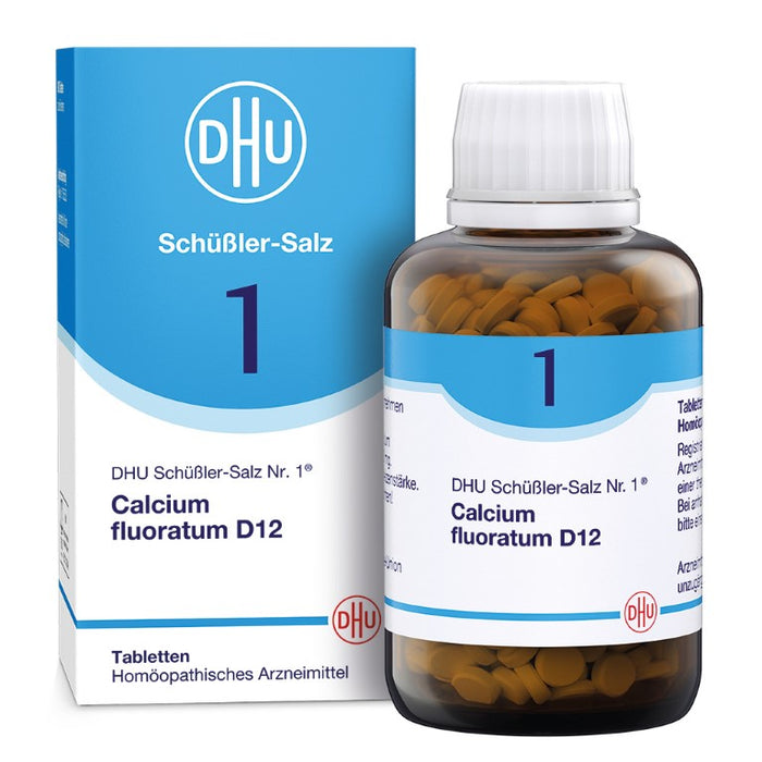 DHU Schüßler-Salz Nr. 1 Calcium fluoratum D12 – Das Mineralsalz des Bindegewebes, der Gelenke und Haut – das Original – umweltfreundlich im Arzneiglas, 900 St. Tabletten