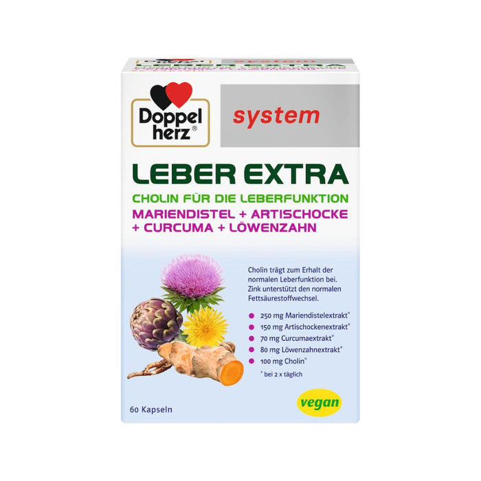 Doppelherz system Leber Extra Kapseln mit Mariendistel, Artischocke und Curcuma zur Unterstützung der Leberfunktion, 60 St. Kapseln