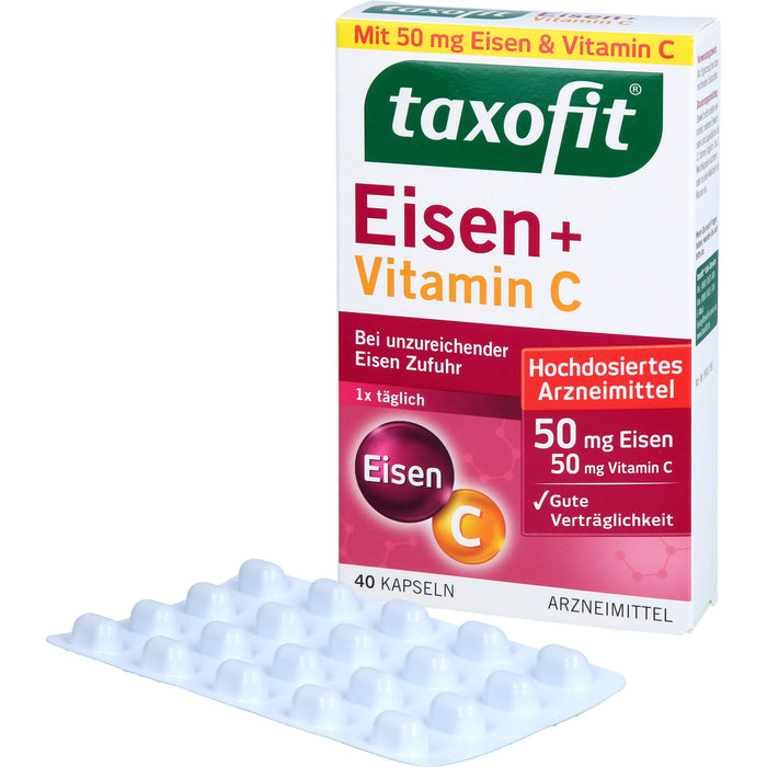 Taxofit Eisen + Vitamin C Kapseln bei unzureichender Eisenzufuhr, 40 St. Kapseln