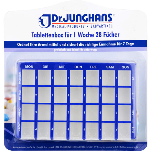 DR. JUNGHANS Tablettenbox 1 Woche mit 28 Fächern und Schiebedeckel, 1 St. Box