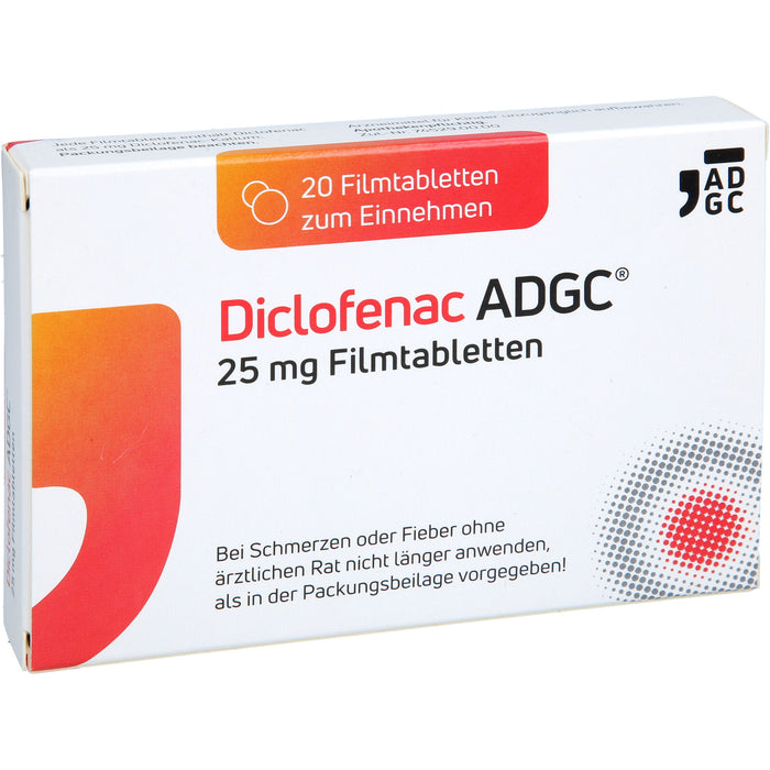 ADGC Diclofenac 25 mg Filmtabletten bei Schmerzen und Fieber, 20 St. Tabletten