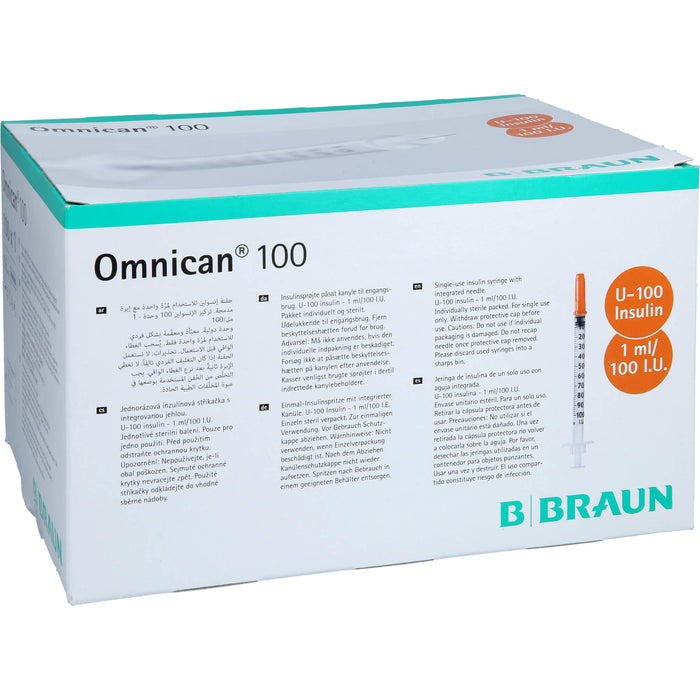 B. Braun Omnican 100 1 ml Insulinspritzen, 100 I.E. 0,30 x 8 mm, 100 St. Spritzen
