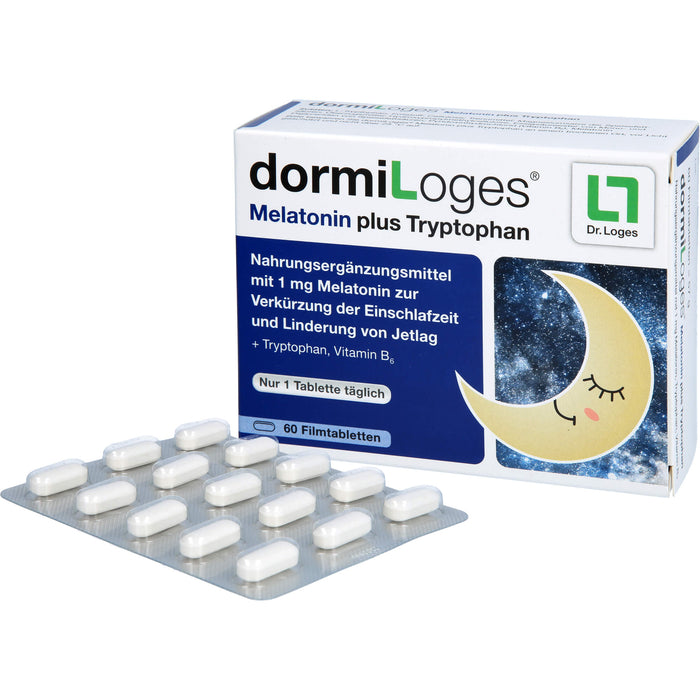 DormiLoges 1 mg Melatonin plus Tryptophan Filmtabletten zur Verkürzung der Einschlafzeit, 60 St. Tabletten