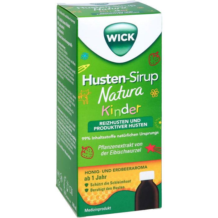 WICK Husten-Sirup Natura für Kinder bei Reizhusten und produktivem Husten, 140 ml Lösung