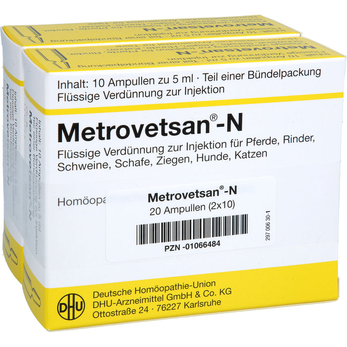 DHU Metrovetsan-N flüssige Verdünnung zur Injektion für Pferde, Rinder, Schweine, Schafe, Ziegen, Katzen und Hunde, 20 St. Ampullen