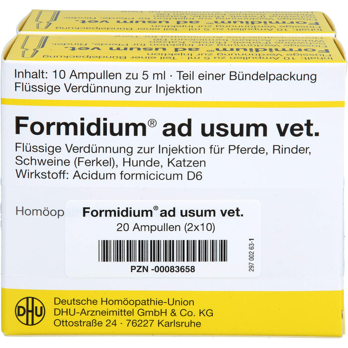 DHU Formidium ad usum vet. flüssige Verdünnung zur Injektion für Pferde, Rinder, Schweine, Schafe, Ziegen, Katzen und Hunde, 20 St. Ampullen