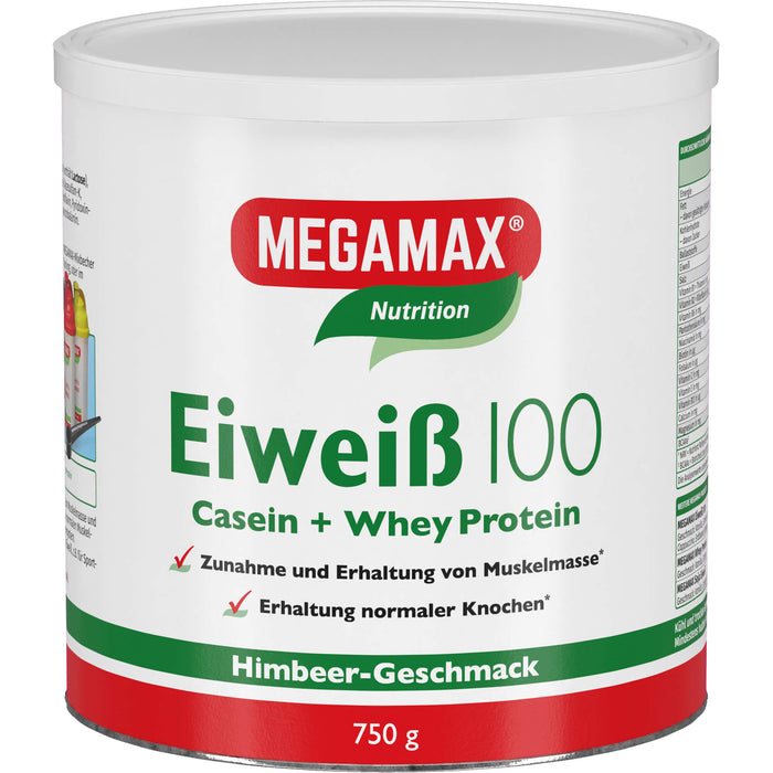 MEGAMAX Nutrition Eiweiß 100 Pulver Himbeer-Geschmack, 750 g Pulver