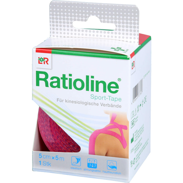 Ratioline Sport-Tape 5 cm x 5 m pink für kinesiologische Verbände, 1 St. Verband