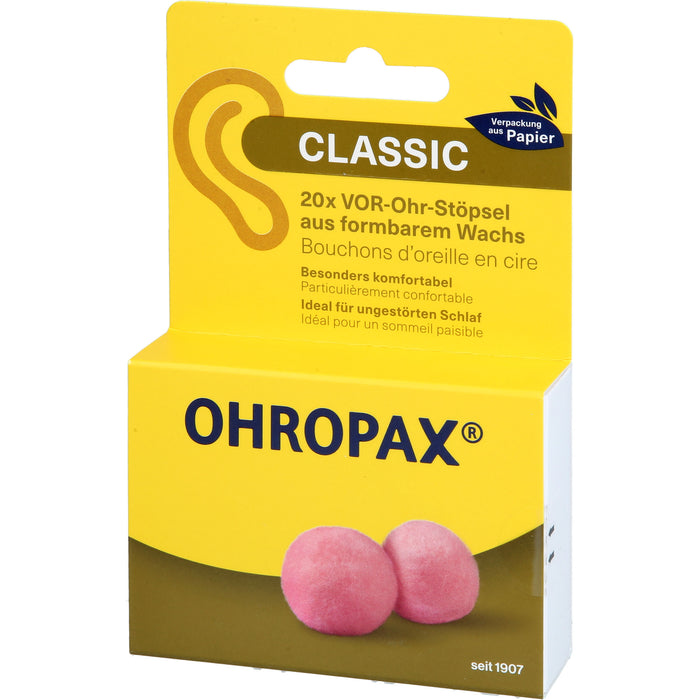 OHROPAX Classic Wachs Vor-Ohr Stöpsel aus formbarem Wachs, 20 St. Ohrstöpsel