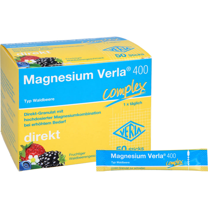Magnesium Verla 400 Direkt-Granulat mit fruchtigem Waldbeerengeschmack, 50 St. Beutel