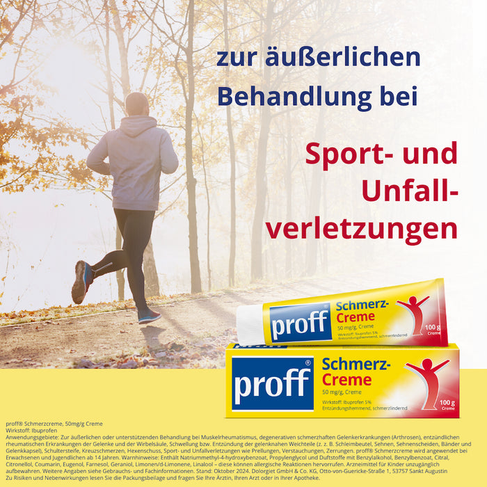 proff Schmerzcreme mit Ibuprofen – zur äußerlichen Behandlung von Muskel-, Gelenk- und Rückenschmerzen bei rheumatischen Erkrankungen oder nach Sport- und Unfallverletzungen, 100 g CRE