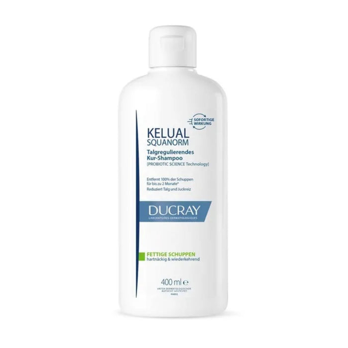 DUCRAY Kelual Squanorm talgreduzierendes Kur-Shampoo bei fettigen Schuppen, 400 ml Shampoo