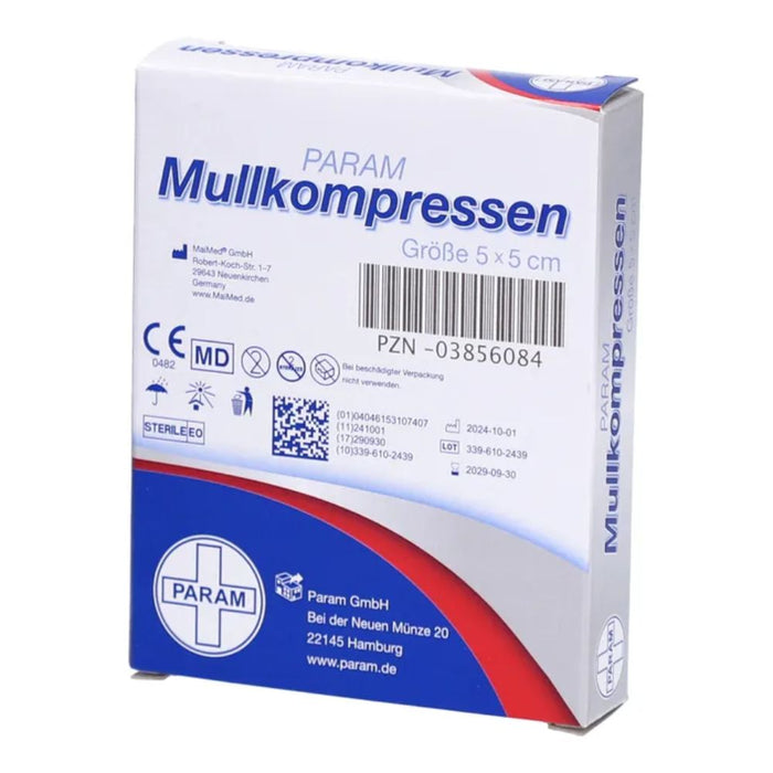 PARAM Mullkompressen 5 cm x 5 cm steril 8-fach, 10 St. Kompressen