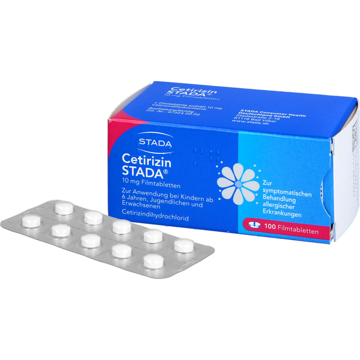 Cetirizin STADA 10 mg Filmtabletten zur symptomatischen Behandlung allergischer Erkrankungen, 100 St. Tabletten