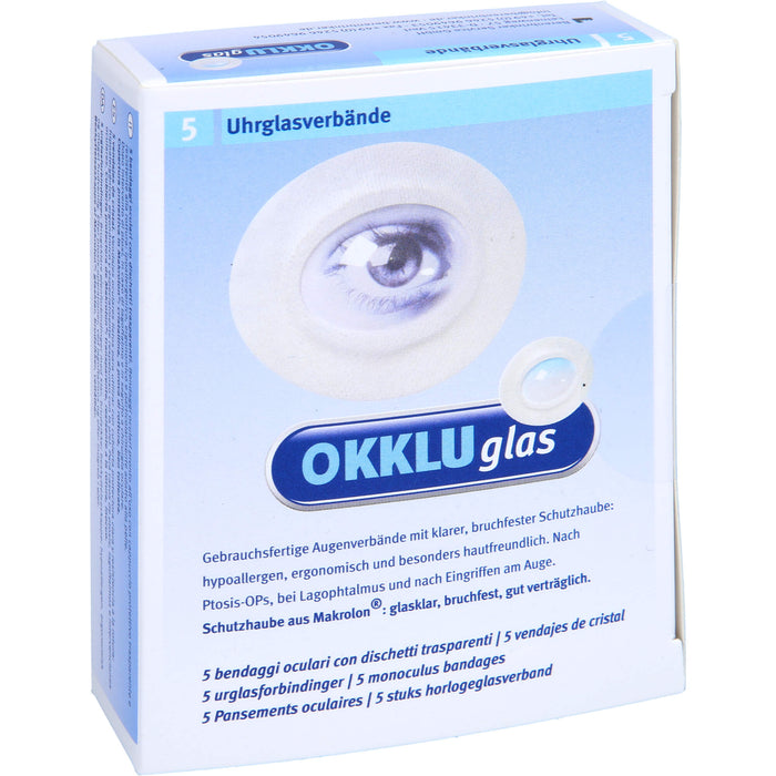 OKKLUGLAS Uhrglasverband Augenverband mit klarer, bruchfester Schutzhaube, 5 St. Verband