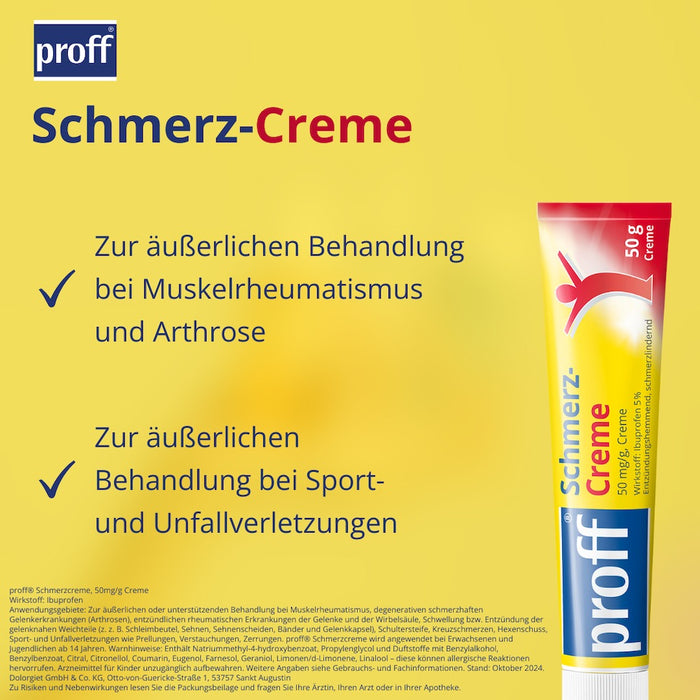 proff Schmerzcreme mit Ibuprofen – zur äußerlichen Behandlung von Muskel-, Gelenk- und Rückenschmerzen bei rheumatischen Erkrankungen oder nach Sport- und Unfallverletzungen, 50 g Creme