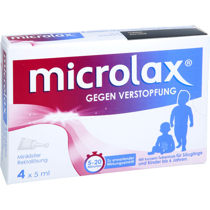 Microlax für Säuglinge & Kinder bis 6 Jahre bei Verstopfung mit kurzem Tubenhals, 4 St. Einzeldosisbehältnisse
