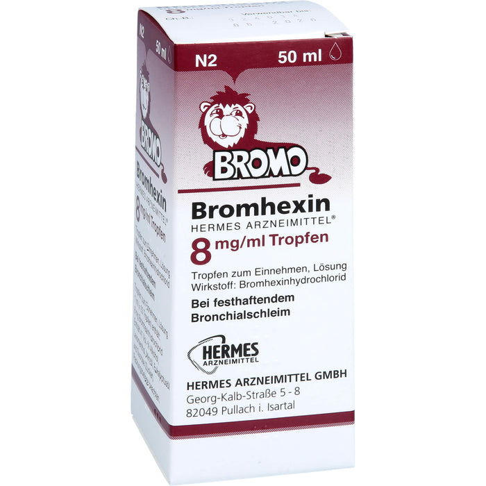 HERMES ARZNEIMITTEL Bromhexin 8 mg/ml Tropfen bei festhaftendem Bronchialschleim, 50 ml Lösung