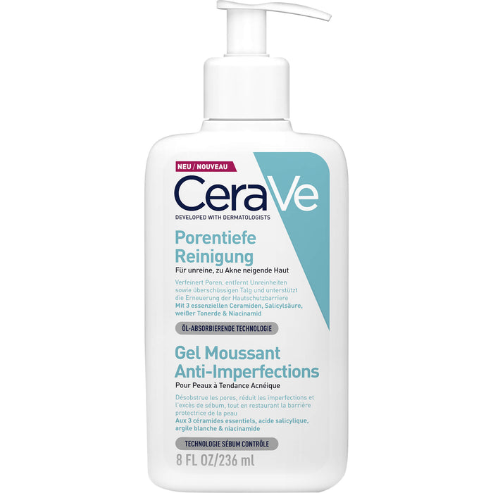 CeraVe porentiefe Reinigung für unreine, zu Akne neigende Haut, 236 ml Gel