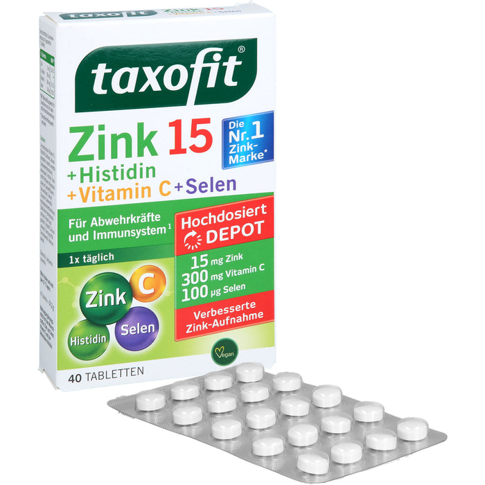 Taxofit Zink + Histidin + Vitamin C + Selen Depot Tabletten für Abwehrkräfte und Immunsystem, 40 St. Tabletten