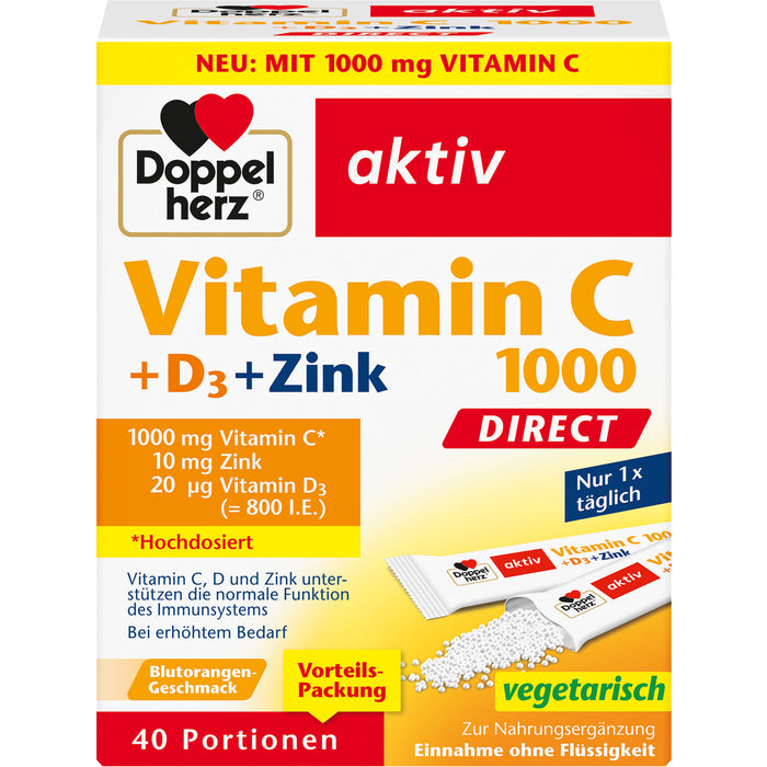 Doppelherz aktiv Vitamin C 1000 + D3 + Zink Direktgranulat mit Blutorangen-Geschmack, 40 St. Sticks