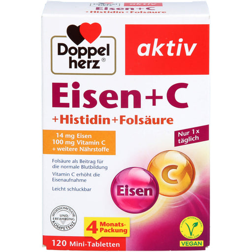 Doppelherz aktiv Eisen + C + Histidin + Folsäure Mini-Tabletten für die normale Blutbildung, 120 St. Tabletten