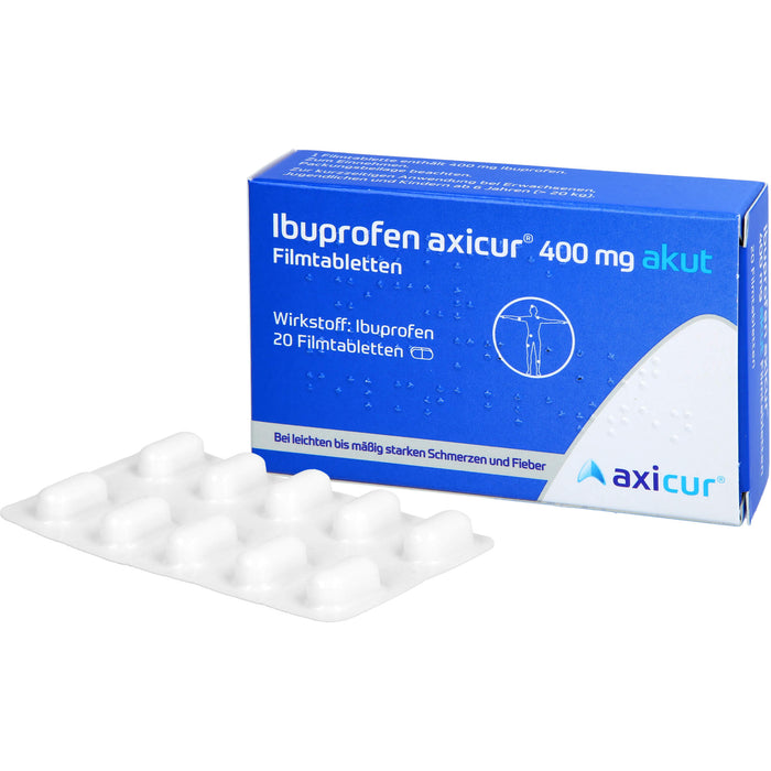 Ibuprofen axicur 400 mg akut Filmtabletten bei Schmerzen und Fieber, 20 St. Tabletten