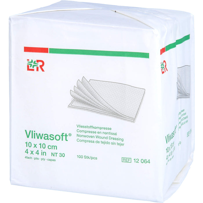Vliwasoft Vliesstoffkompresse 10 cm x 10 cm 4lagig unsteril, 100 St. Kompressen