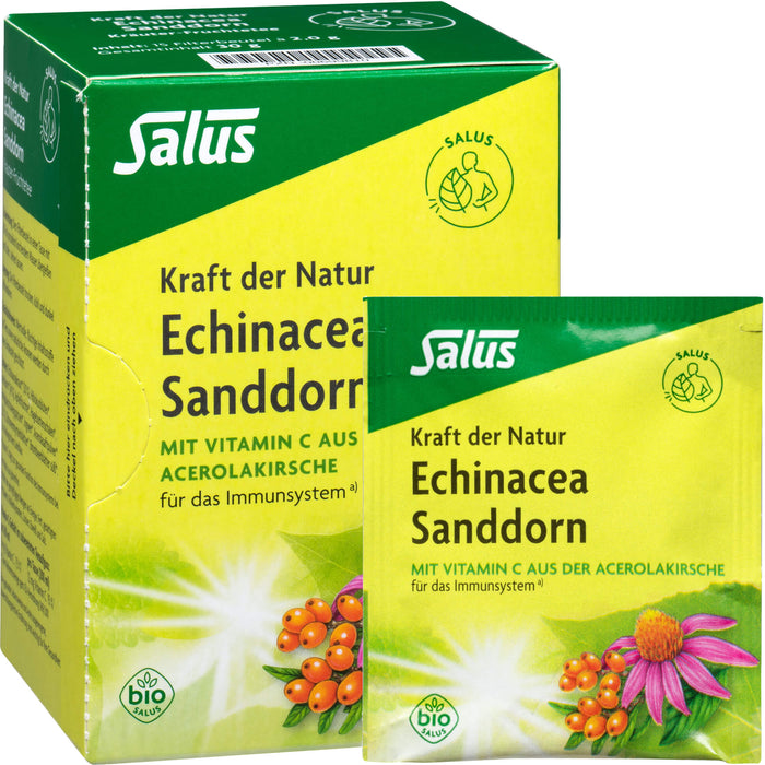 Salus Kraft der Natur Echinacea Sanddorn Kräuter-Früchtetee für das Immunsystem mit natürlichem Vitamin C aus der Acerolakirsche, 15 St. Filterbeutel