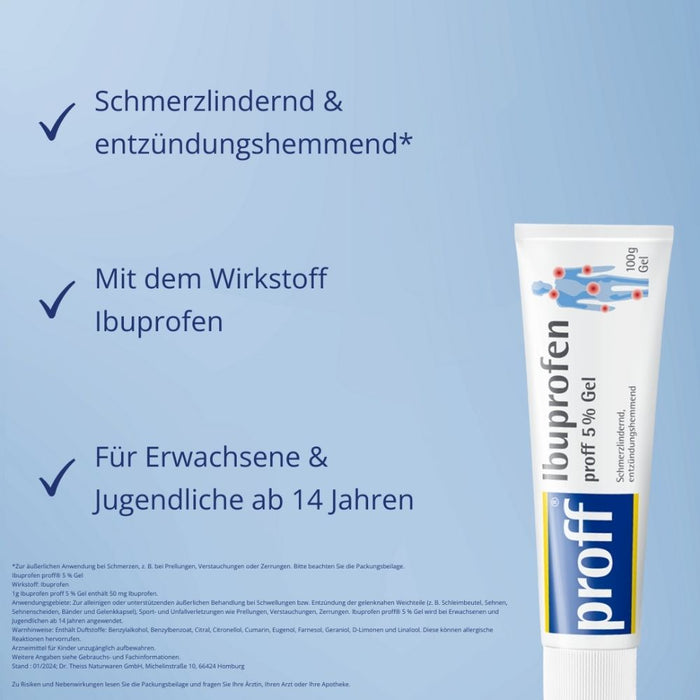 Proff Ibuprofen 5 % Gel schmerzlindernd und entzündungshemmend, 100 g Gel