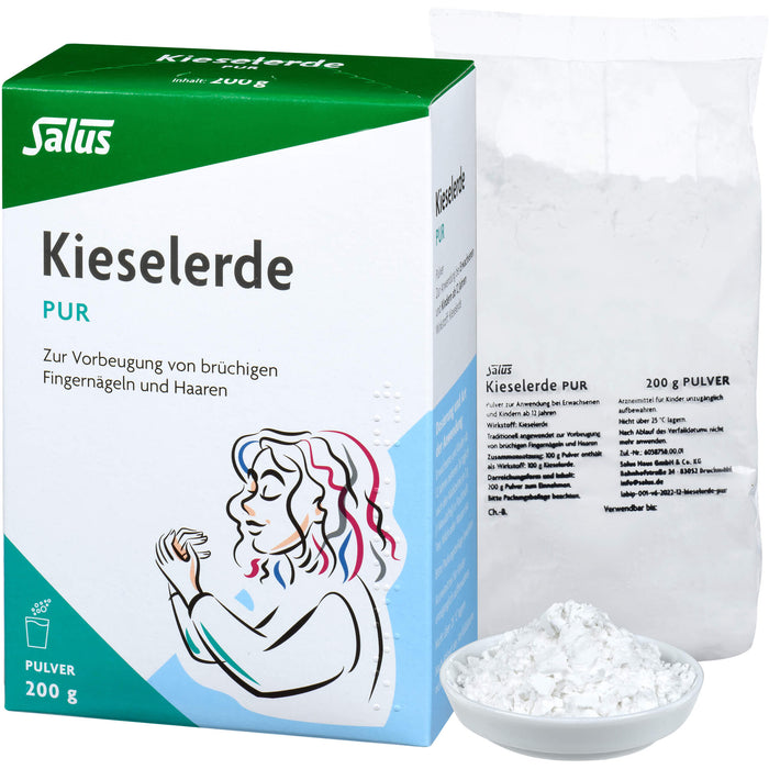 Salus Kieselerde pur Pulver zur Vorbeugung von brüchigen Fingernägeln und Haaren, 200 g Pulver