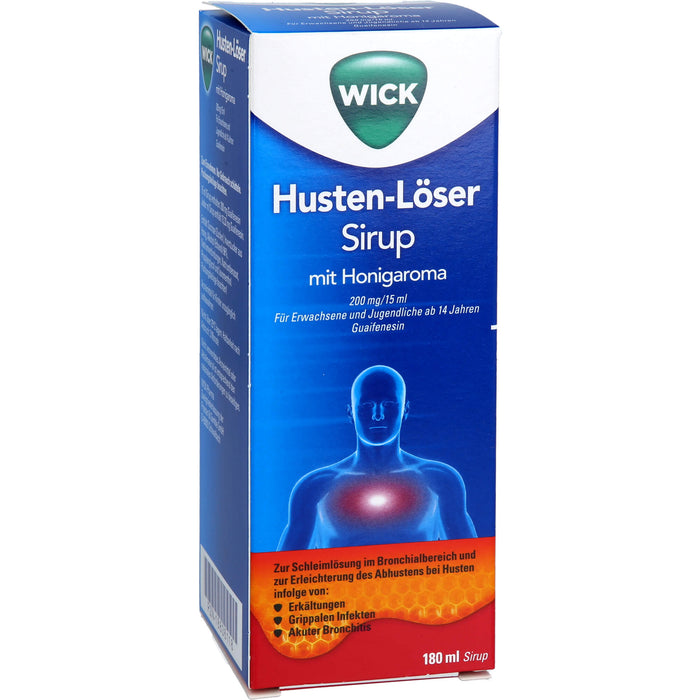 WICK Husten-Löser Sirup mit Honigaroma mit Guaifenesin zur Linderung von produktivem Husten, 180 ml Lösung