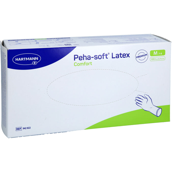 Peha-soft Latex Comfort Untersuchungshandschuhe unsteril puderfrei Gr. M, 100 St. Handschuhe