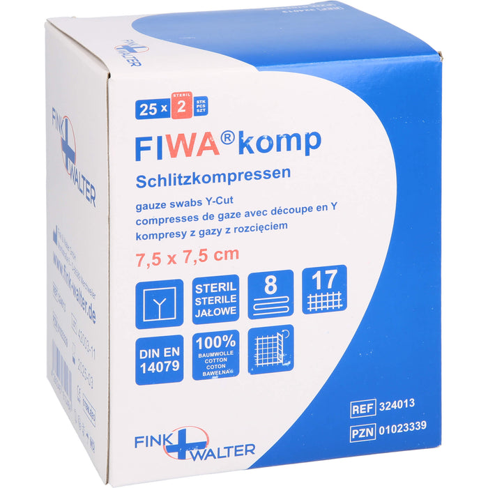FIWA komp Schlitzkompressen steril 7,5 x 7,5 cm 8-fach, 50 St. Kompressen