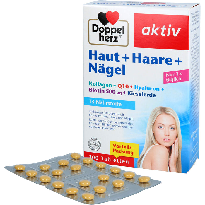 Doppelherz aktiv Haut + Haare + Nägel Tabletten, 100 St. Tabletten