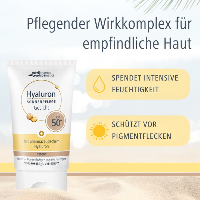 Medipharma Cosmetics Hyaluron Sonnenpflege Gesicht getönt LSF 50+, 50 ml Creme
