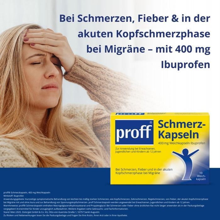 proff 400 mg Ibuprofen Schmerzkapseln bei Schmerzen und Fieber, 10 St. Kapseln