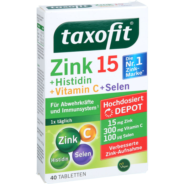 Taxofit Zink + Histidin + Vitamin C + Selen Depot Tabletten für Abwehrkräfte und Immunsystem, 40 St. Tabletten