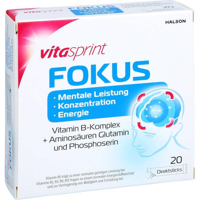 Vitasprint Fokus Direktsticks Vitamin B5 für mentale Leistungsfähigkeit, Konzentration und Energie, 20 St. Beutel