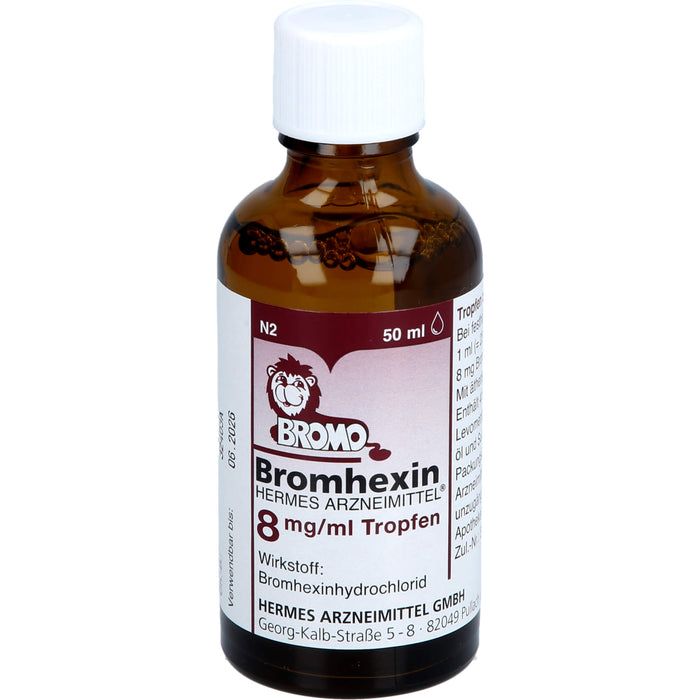 HERMES ARZNEIMITTEL Bromhexin 8 mg/ml Tropfen bei festhaftendem Bronchialschleim, 50 ml Lösung